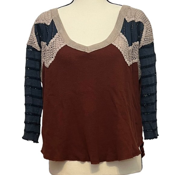 We the Free Waffle Knit Top w/ v-Neck, Quater Sleeve, Multicolor, Size: XS - Picture 4 of 4